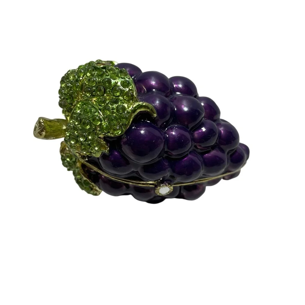 Grape Cluster Trinket Box‎ Magnetic Closure Rhinestone Embellishments Leaves